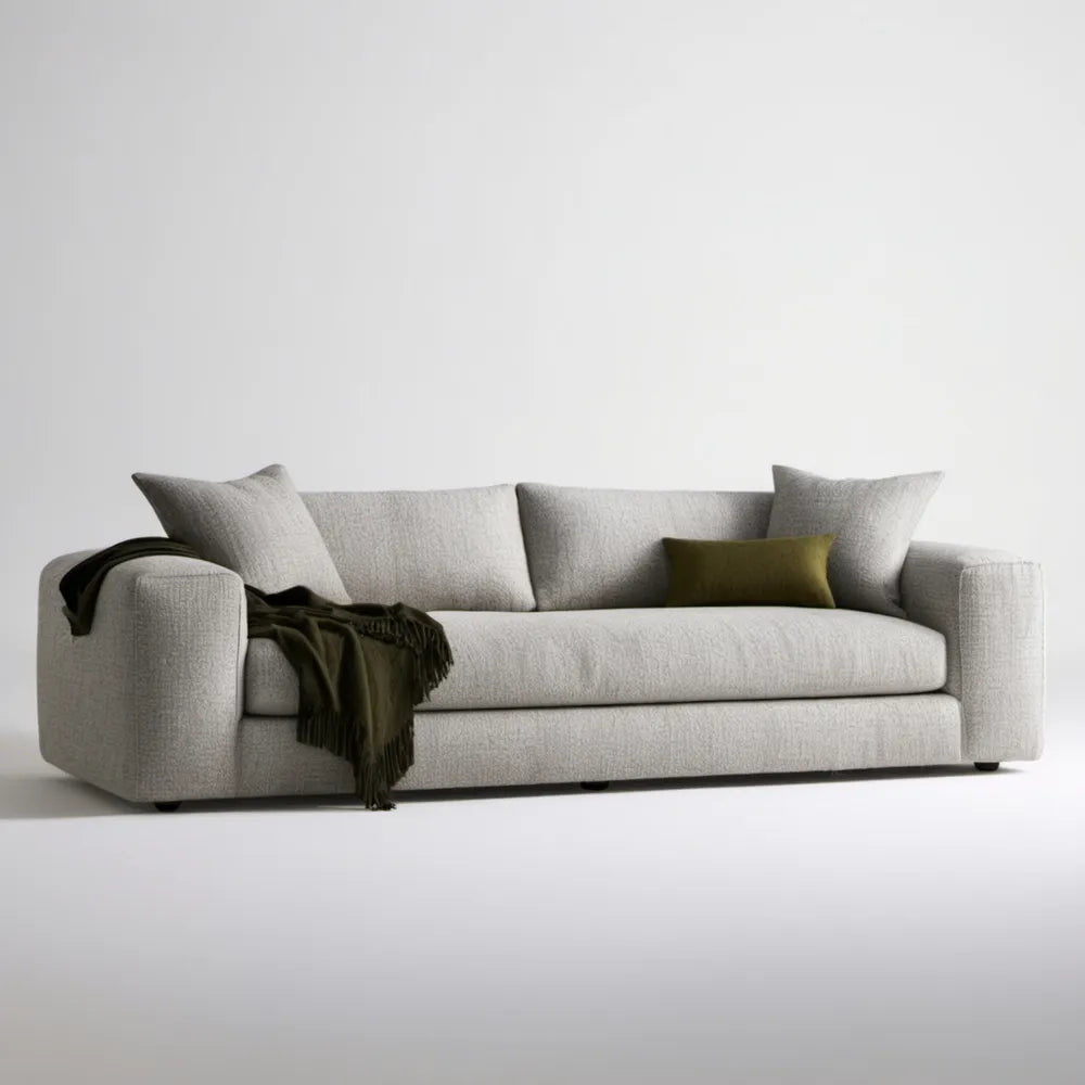 Trzyosobowa sofa jasnoszara z tapicerką poliestrową, 220 × 95 × 85 cm