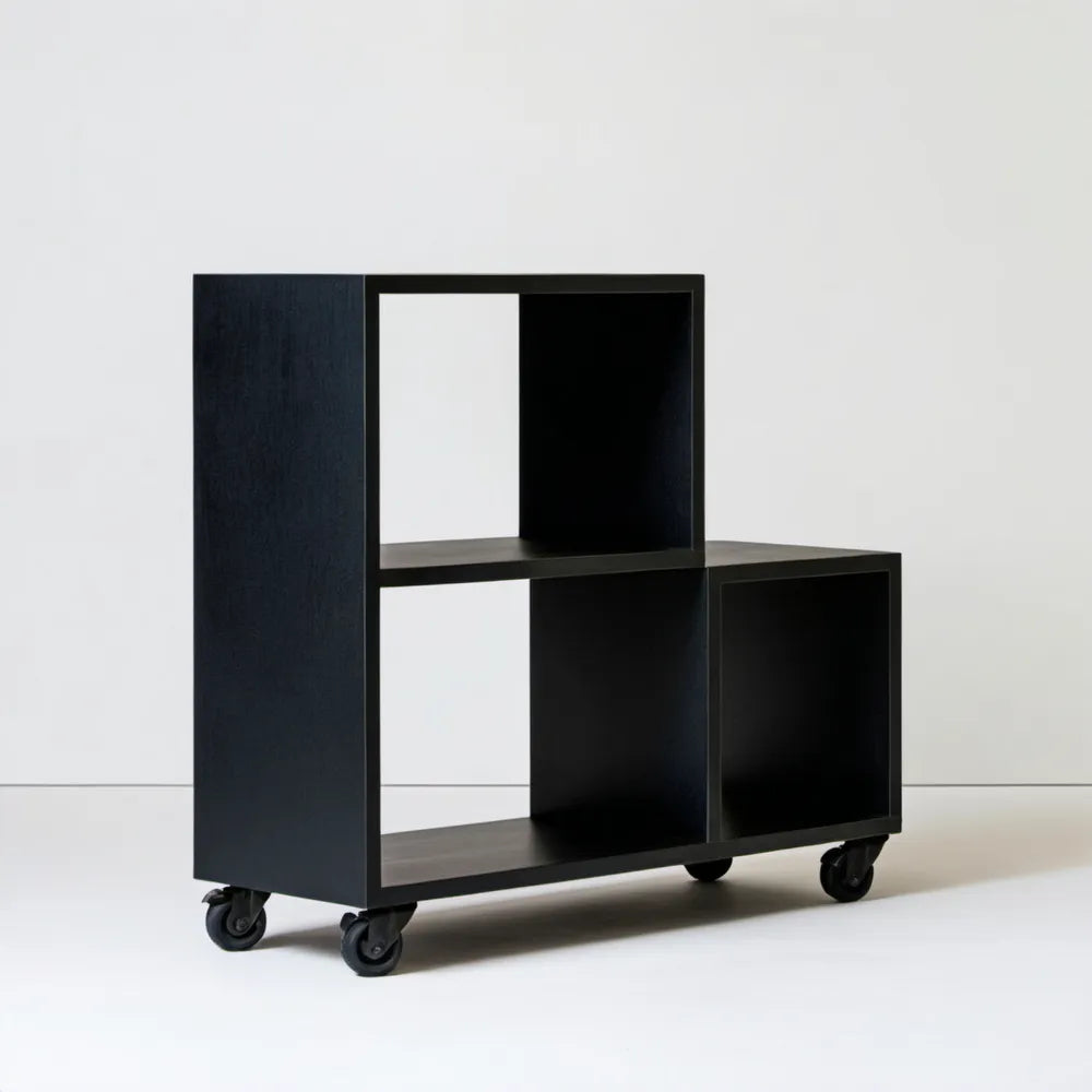 Czarny regał modułowy na kółkach z płyty MDF 80 x 30 x 80 cm