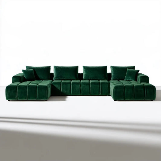 Modułowa sofa w kształcie litery U z aksamitną tapicerką, ciemnozielona, 360 x 170 x 75 cm
