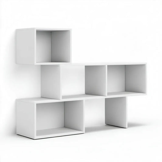 Biały regał modułowy z MDF, 5 elementów, 120 × 30 × 120 cm