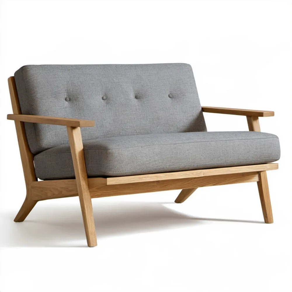 Dwuosobowa sofa z litego drewna dębowego, szara, 124 x 75 x 78 cm
