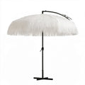 Biało-czarny parasol ogrodowy z poliestrowymi frędzlami, okrągły Ø250 cm, wysokość 245 cm