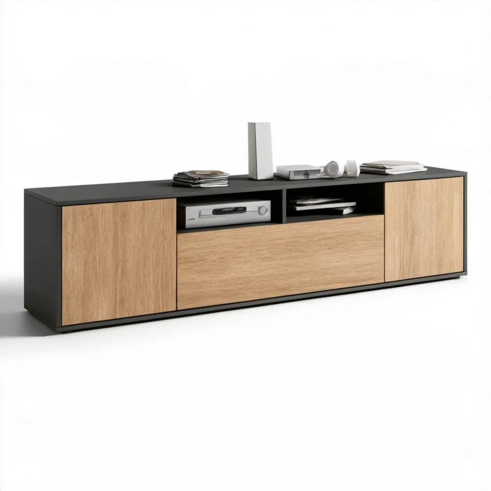 Szafka RTV czarno-dębowa z płyty laminowanej 180 × 40 × 50 cm