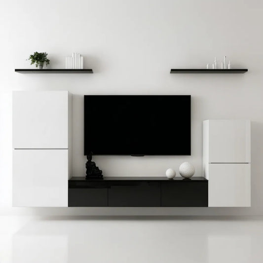 Biało-czarny zestaw wiszący do salonu 240 x 40 x 180 cm