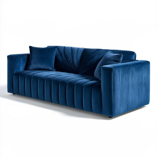 Granatowa sofa dwuosobowa z aksamitu 180 x 90 x 75 cm