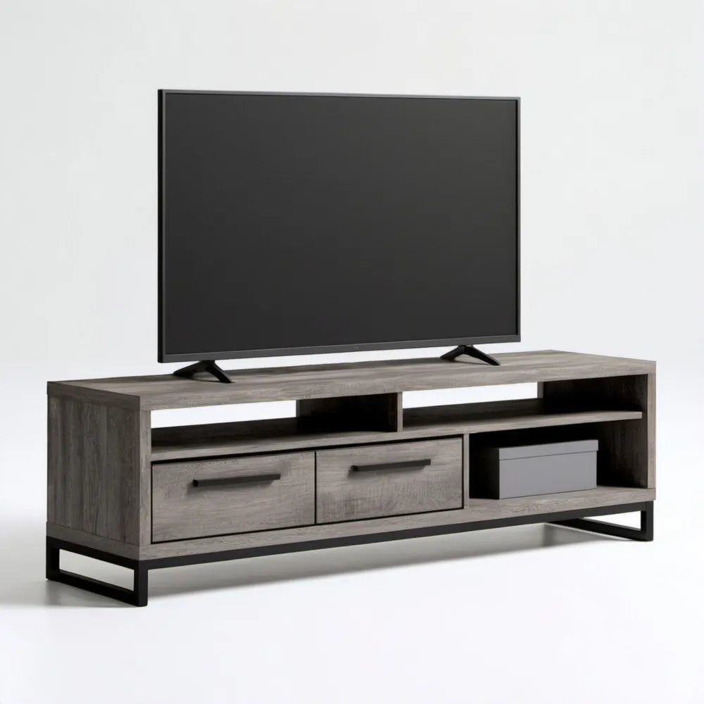 Szafka RTV 160 x 40 x 50 cm z 2 szufladami, szary dąb/czarny