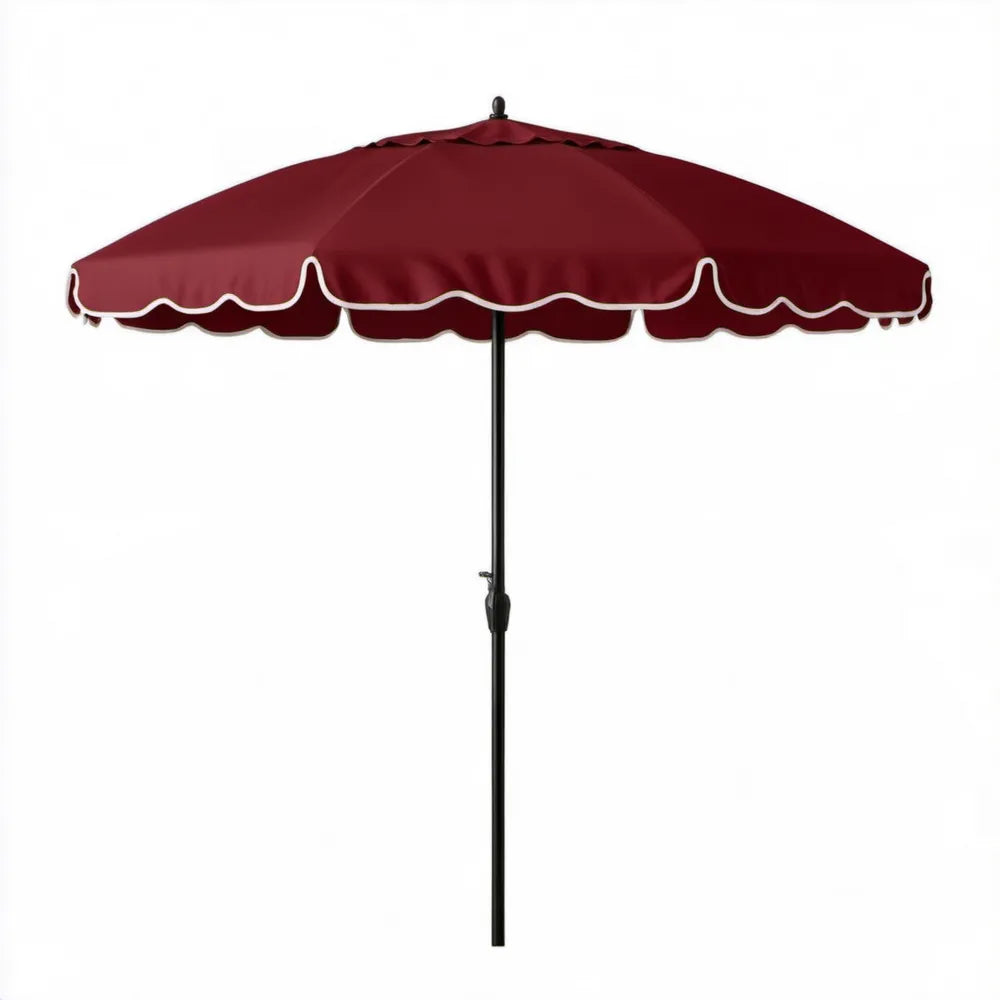 Bordowy ośmiokątny parasol ogrodowy z falbaną, Ø 250 cm, wysokość 240 cm