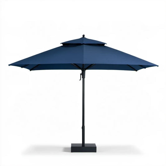 Granatowy parasol ogrodowy 300 x 300 cm z korbką i podstawą