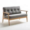 Dwuosobowa sofa skandynawska z drewna kauczukowego i poliestru, szaro-jasnobrązowa, 120 x 75 x 80 cm