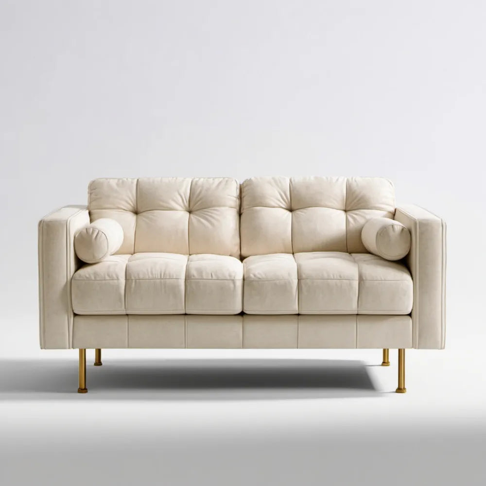 Dwuosobowa sofa kremowa ze złotymi nogami, 200 x 90 x 85 cm