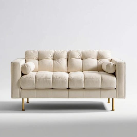 Dwuosobowa sofa kremowa ze złotymi nogami, 200 x 90 x 85 cm