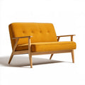 Dwuosobowa sofa musztardowa z jasnobrązowym drewnianym stelażem 130 x 76 x 82 cm
