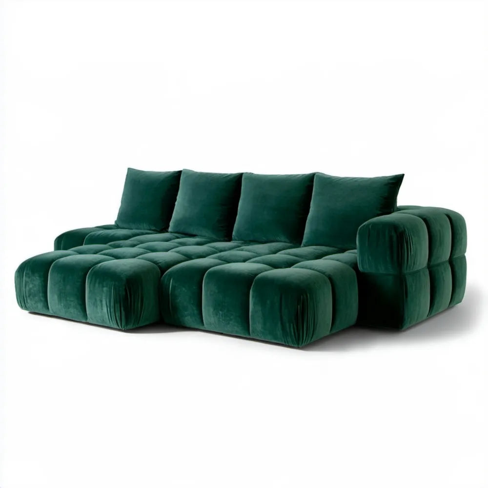 Ciemnozielona sofa 3-osobowa z aksamitu poliestrowego 260 x 110 x 78 cm
